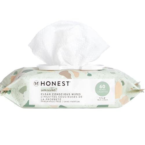 The Honest Company Clean Conscious Multi-Use Wipes | Hypoallergenic + Unscented for Sensitive Skin | Over 99% Water, Compostable, Plant Based, Baby Wipes | Geo Mood, 60 Count