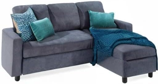 Best Choice Products Upholstered Sectional Sofa for Home, Apartment, Dorm, Bonus Room, Compact Spaces w/Chaise Lounge, 3-Seat, L-Shape Design, Reversible Ottoman Bench, 680lb Capacity - Blue/Gray - Image 10