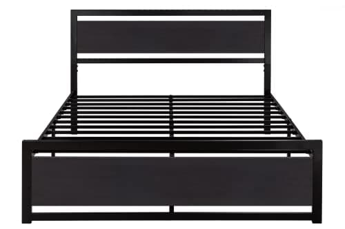 SHA CERLIN Queen Size Bed Frame with Modern Headboard, Heavy Duty Platform Metal Base with Square Footboard and 13 Strong Slats Support, No Box Spring Needed, Black - Image 8