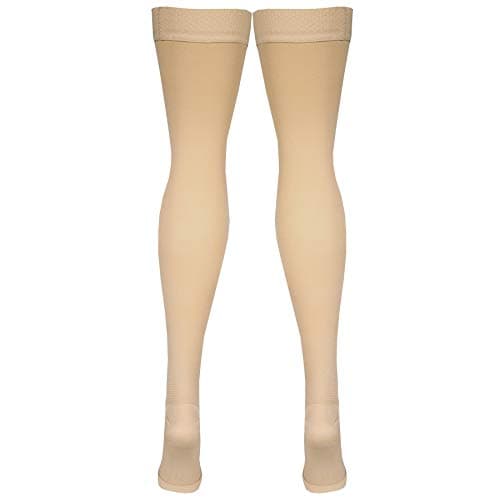 Amazon Basic Care Medical Compression Stockings, 20-30 mmHg Support, Women & Men Thigh Length Hose, Open Toe, Beige, Medium (Previously NuVein) - Image 8