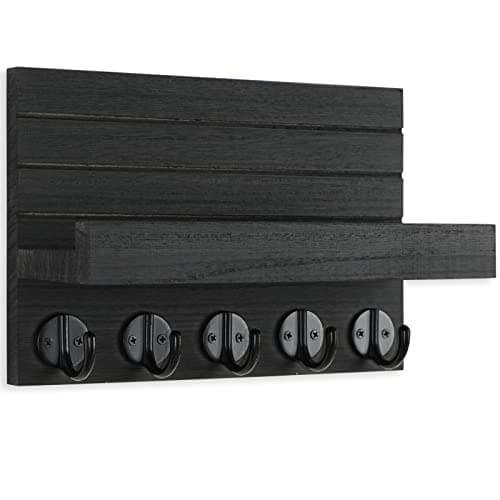 Lwenki Key Holder for Wall, Decorative Key and Mail Holder with Shelf Has Large Hooks for Bags, Coats, Umbrella – Paulownia Wood Key Hanger with Mounting Hardware (9.8”W x 6.7”H x 4.2”D) - Image 2