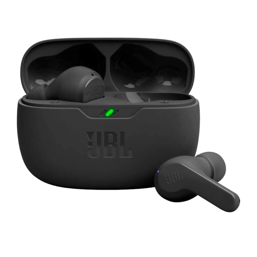 JBL Vibe Beam - True Wireless JBL Deep Bass Sound Earbuds, Bluetooth 5.2, Water & Dust Resistant, Hands-free call with VoiceAware, Up to 32 hours of battery life (Black) Black Earbuds