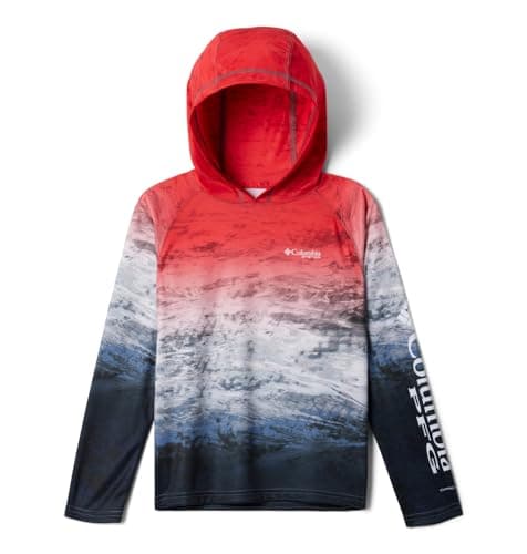 Columbia Youth Boys Super Terminal Tackle Hoodie, Red Spark Deepsea Fade, X-Large