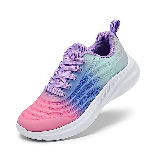 DREAM PAIRS Girls Boys Shoes Kids Lace up Tennis Sparkle Glitter Athletic Running Sneakers,Size 12 Little Kid,Pink/Blue/Light Green,SDRS2330K