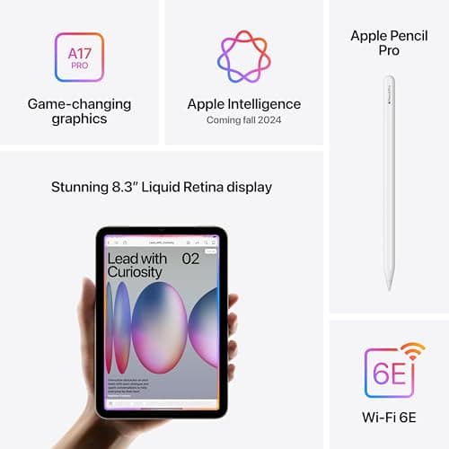 Apple iPad mini (A17 Pro): Apple Intelligence, 8.3-inch Liquid Retina Display, 128GB, Wi-Fi 6E, 12MP Front/12MP Back Camera, Touch ID, All-Day Battery Life with AppleCare+ (2 Years) — Space Gray - Image 4