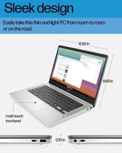 HP Chromebook 14 Laptop, Intel Celeron N4120, 4 GB RAM, 64 GB eMMC, 14" HD Display, Chrome OS, Thin Design, 4K Graphics, Long Battery Life, Ash Gray Keyboard (14a-na0226nr, 2022, Mineral Silver) - Image 5