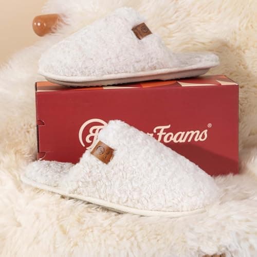 EverFoams Women's Fuzzy Slip-on Slippers Warm Cozy Soft Lightweight Memory Foam Indoor House Shoes Cream White, 7-8 US - Image 6