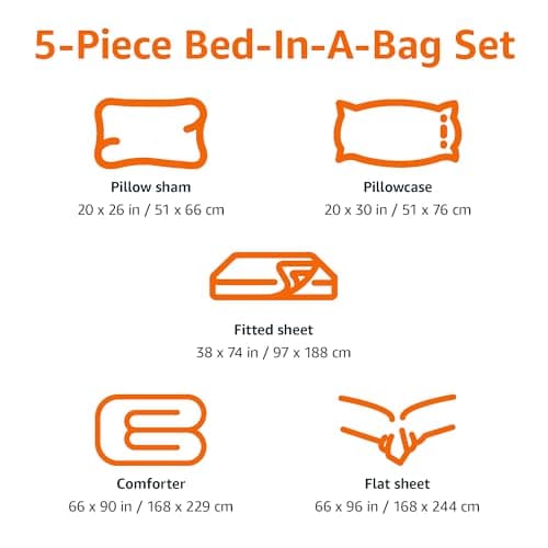 Amazon Basics 5 Piece Soft Microfiber Kid's Bed-in-a-Bag Bedding Set, Twin, Bluish Flowers, Floral - Image 3