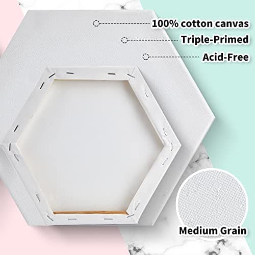 Thenshop 24 Pieces Stretched Canvas for Painting Bulk Blank Canvas Board, Square Round Hexagon Heart Shaped Frame for Kids Art Supplies for Acrylic Pouring Oil Painting(Assorted Shapes) - Image 3