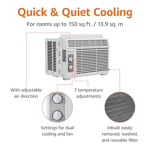 Amazon Basics 5000-BTU Small Window Air Conditioner, Up to 150 Sqf, Window AC Units with Cool and Fan Functions, Washable Filter, Adjustable Window Kit, Intuitive Mechanical Controls, White - Image 2