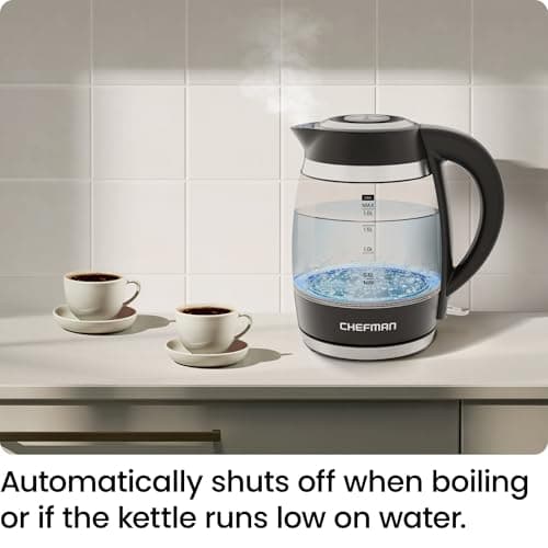 Chefman Electric Kettle, 1.8L 1500W, Hot Water Boiler, Removable Lid for Easy Cleaning, Auto Shut Off, Boil-Dry Protection, Stainless Steel Filter, BPA Free, Borosilicate Glass Electric Tea Kettle - Image 7