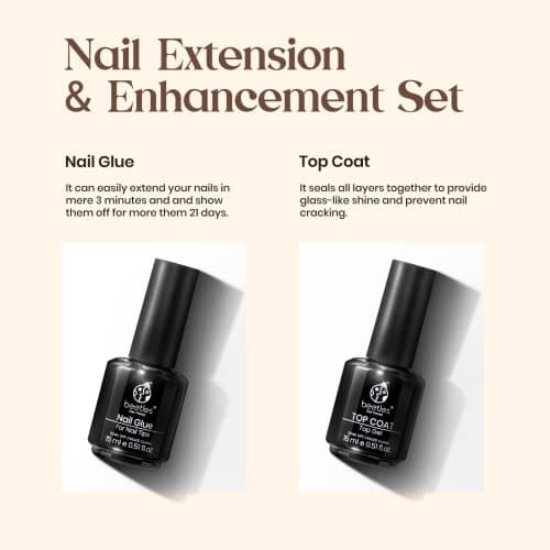 Beetles Gel Nail Glue and No Wipe Top Coat Kit, 2Pcs 15ml 5 In 1 UV Nail Glue for Acrylic Nail Tips Clear Press On Nails, Easy Nail Extension Gel, Soak Off LED Shine Finish DIY Home Manicure - Image 5