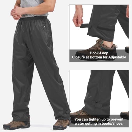 Men's Rain Pants Waterproof Rain Over Pants Windproof Hiking Pants for Outdoor Fishing Golf Motorcycle Cycling (1088 Black XL) - Image 4