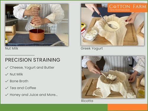 Cotton Farm Grade 100 XL Cheese Cloths - Straining & More; 36x36 Inch; 100% Unbleached Cotton Cheesecloth; Reusable with Hemmed 2 Edges; Ultra-Dense (the finest) Butter Muslin - Image 4
