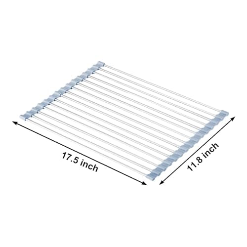 MECHEER Over The Sink Dish Drying Rack, Roll Up Dish Drying Rack Kitchen Dish Rack Stainless Steel Sink Drying Rack, Foldable Dish Drainer, Gray - Image 3