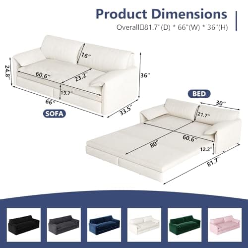Lyngins 66" Queen Sleeper Sofa,Velvet Convertible Sofa Bed Queen, 3-in-1 Pull Out Couch Bed, Sleeper Loveseat for Small Spaces, Living Room, Office, Apartment - Image 2