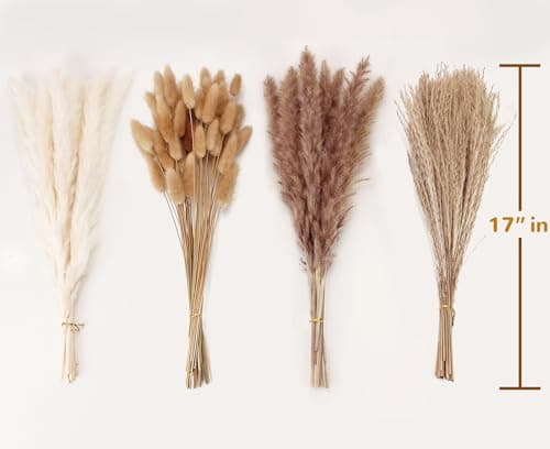 Dried Pampas Grass Decor, 100 Stems Pampas Grass Contains Bunny Tails Dried Flowers, Reed Grass Bouquet for Wedding Boho Flowers Home Table Decor, Rustic Farmhouse Party (17", White and Brown) - Image 2