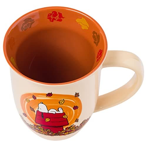 Silver Buffalo Peanuts Leaves are Falling Wide Rim Ceramic Mug, 16 Ounces, Tan/Multi - Image 3