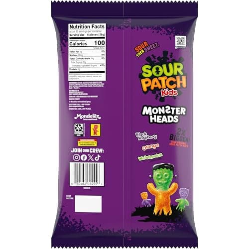 SOUR PATCH KIDS Big Kids Monster Heads Individually Wrapped Soft & Chewy Halloween Candy, 10 oz - Image 10