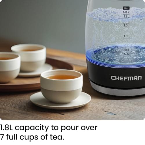 Chefman Electric Kettle, 1.8L 1500W, Hot Water Boiler, Removable Lid for Easy Cleaning, Auto Shut Off, Boil-Dry Protection, Stainless Steel Filter, BPA Free, Borosilicate Glass Electric Tea Kettle - Image 2
