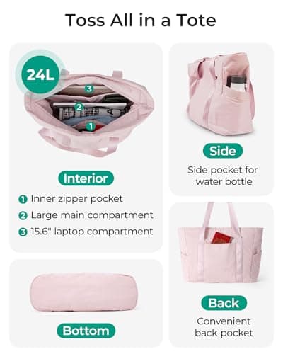 BAGSMART Tote Bag for Women with Zipper, Gym tote with Compartments, Work Tote Nurse Dance Yoga Bag for Travel - Image 4