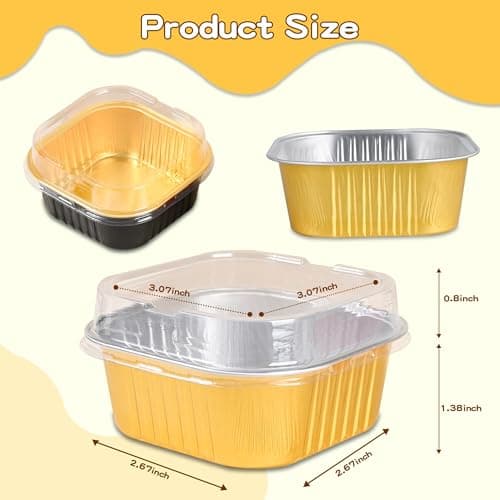 40 Pack Mini Cake Pans with Lids, 5oz Square Aluminum Foil Brownie Baking Cups, Muffin Tin Ramekins, Disposable Dessert Cupcake Cups for Wedding Birthday Party, Gold - Image 2