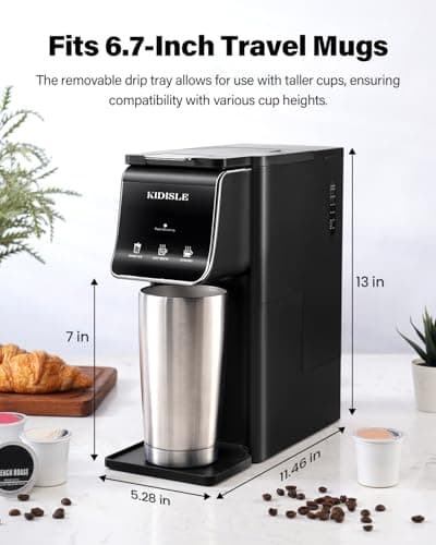 KIDISLE Hot & Iced Coffee Maker, K Cup Coffee Maker, Compatible with K-Cups and Ground Coffee, Single Serve Coffee Machine with Bold Setting, Reusable Filter, Travel Mug Friendly, Black - Image 7