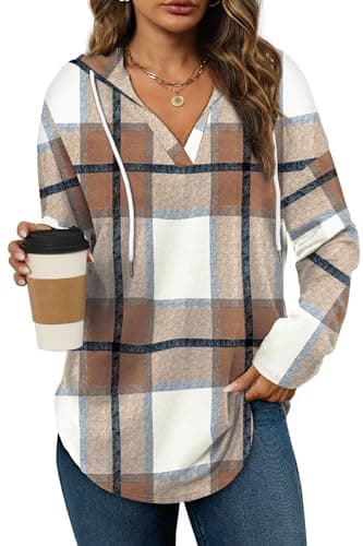 Women's Long Sleeve Sweatshirt Casual Pollover Hoodie Fall Tops Early Fashion Halloween Sweaters 2025 Trending Clothes Shirts L Brown Plaid