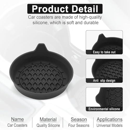 SINGARO Car Cup Holder Coaster, Silicone Cup Holder Insert, Universal Non-Slip Cup Holders, Car Accessories Interior for Women and Man Interior Sets 4 Pack Black - Image 3