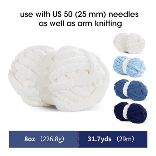 MABOZOO Assorted Chunky Yarn for Crocheting 8 Pack,Fluffy Jumbo Chenille Yarn,Soft Plush Yarn Bulky,Giant Thick Fuzzy Yarn for Hand or Arm Knitting,Cream & Multi Blue(31.7 yds,8 oz Each Skein) - Image 2