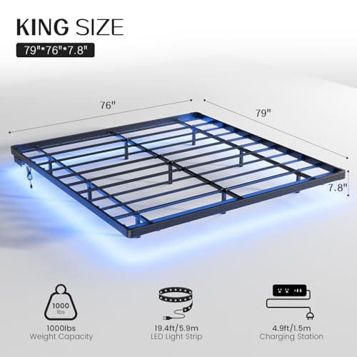 OLEVS King Size Floating Bed Frame, Metal Platform, with LED Light and Charging Station, No Box Spring Needed, Noise-Free, Easy Assembly - Image 2