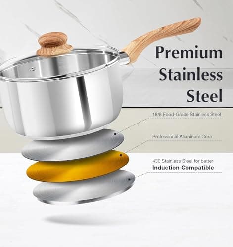 KOCH SYSTEME CS Stainless Steel Coowkare Set 10PCS, Professional 18/10 Stainless Steel Pots and Pans Set with Cool-Touch Handles, Tri-ply Base, Kitchen Cookware Sets, Cooking Set Induction Compatible - Image 2