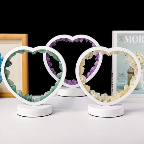 Runyangshi Natural Crystal Night Lamp Heart Shape Bedroom Bedside Sleep Night Light Healing Crystal Gemstone Green Fluorite Light Tri-Color Ambient Light USB Powered for Home Decor Mother's Day Gift - Image 7
