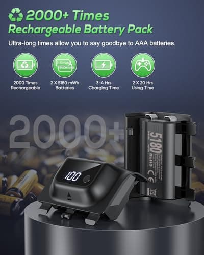YUANHOT Rechargeable Battery Pack for Xbox Series X/S, LED Display 2 Pack 5180mWh Fast Charging for Xbox Controller Battery Pack, Remote Play and Charge Kit for Xbox Series X/S Accessories - Image 5