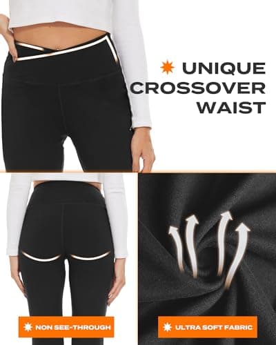 TNNZEET Black Flare Leggings for Women, Crossover Yoga Pants with Pockets Bootcut Flared Leggings Bell Bottom Pants - Image 4