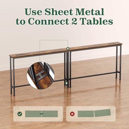 SUPERJARE 78.8 inch Narrow Console Table with Outlet, Sofa Table Set of 2, Behind Couch Table, Long Entryway Tables with Charging Station, for Living Room, Rustic Brown - Image 8