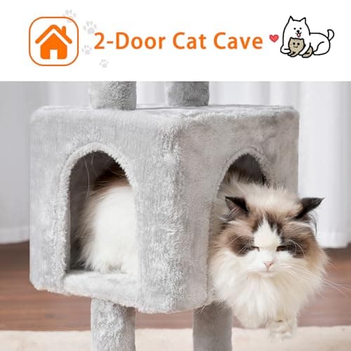 Heybly Cat Tree, 39.4 Inches Tower Condo with Scratching Post, Cat Tower for Indoor Cats, Fully Wrapped Sisal Pole, Soft Platform, 2 Baskets and Dangling Toy, Light Gray HCT006SW - Image 6