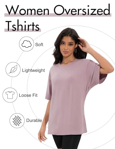 Siimcuzy 4 Pack Oversized Tshirts for Women, Loose Fit Crew Neck Summer Baggy Tops Workout Tees Plus Size T Shirts 1 Black 1 White 1 Dark Pink 1 Khaki X-Large - Image 5