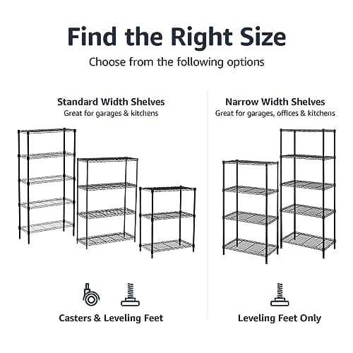Amazon Basics 4-Shelf Steel Wire Storage Rack, Adjustable, Sturdy, Easy Assembly, 13.4 D x 23.2 W x 48 H in, Black - Image 4