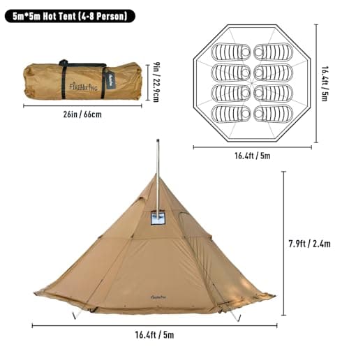 FIREHIKING Camping Hot Tent 4-8 Person Tipi Tent with Stove Jack for Bushcraft, Cooking and Heating - Image 2