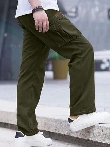Comdecevis Men's Casual Cargo Pants Workout Joggers Stretch Sweatpants Hiking Drawstring Tactical Pants with Multi Pockets Army Green - Image 6