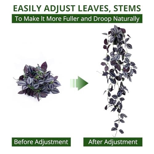 LOYWREE Small Fake Hanging Purple Eyebrow Leaf Plant Artificial Potted Plants Indoor 39-in Long Faux Dark Black Vine Plant with Pot for Shelf Home Office and Outdoor Garden Decor (Black Pot) - Image 7