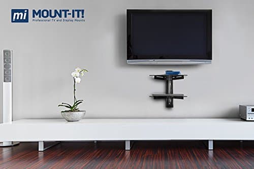 Mount-It! Floating Wall Mounted Shelf Bracket Stand for AV Receiver, Component, Cable Box, PlayStation, Xbox, DVD Player, Projector, 34 Lbs Capacity, 2 Shelves, Tinted Tempered Glass - Image 3