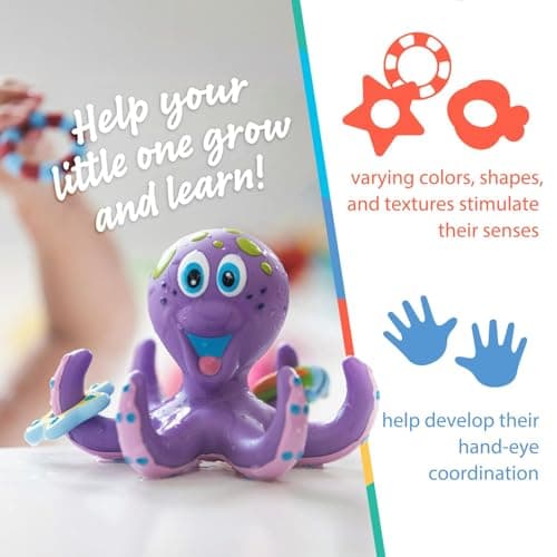 Nuby Floating Octopus Toy with 3 Hoopla Rings - Baby Bath Toy for Boys and Girls - 18+ Months - Purple (Pack of 1) - Image 2