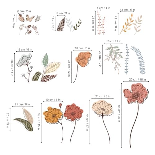 wondever Boho Flower Wall Stickers Wildflower Floral Grass Peel and Stick Wall Art Decals for Living Room Bedroom TV Wall - Image 5