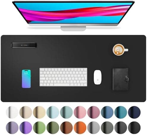 Aothia Non-Slip Waterproof PU Leather Desk Pad Protector for Mouse, Writing Desk, Office, Home, Laptop Blotter, 23.6" x 13.7", Black - Image 2