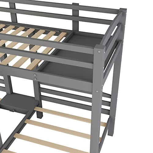 Bellemave Twin Over Twin Bunk Bed for 3, Wood Triple Bunk Beds with Stairs, 3 Bunk Beds with Storage for 3 Kids, Boys, Girls, Teens, Adults No Box Spring Needed (Gray) - Image 7