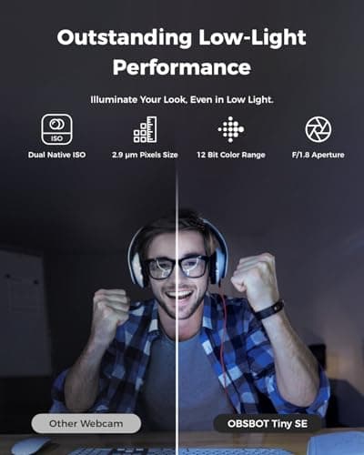 OBSBOT Tiny SE 1080P 100FPS Webcam for PC, AI Tracking PTZ Streaming Camera with 1/2.8" Sensor, Gesture Control, Dual ISO, Staggered HDR, Web Camera for Desktop Computer, Laptop, Meeting, Video Calls - Image 6