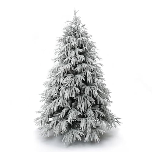 LuxenHome 6.5FT Flocked Artificial Christmas Tree, Spruce Prelit Christmas Trees Flocked with 450 Warm White LED Lights, Realistic Xmas Tree with 4000 PE+PVC Tips for Indoor and Outdoor Xmas Decor - Image 7