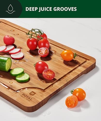 ROYAL CRAFT WOOD Wooden Cutting Boards for Kitchen Meal Prep & Serving - Bamboo Wood Serving Board Set with Deep Juice Groove Side Handles - Charcuterie & Chopping Butcher Block for Meat (3 Pcs) - Image 5